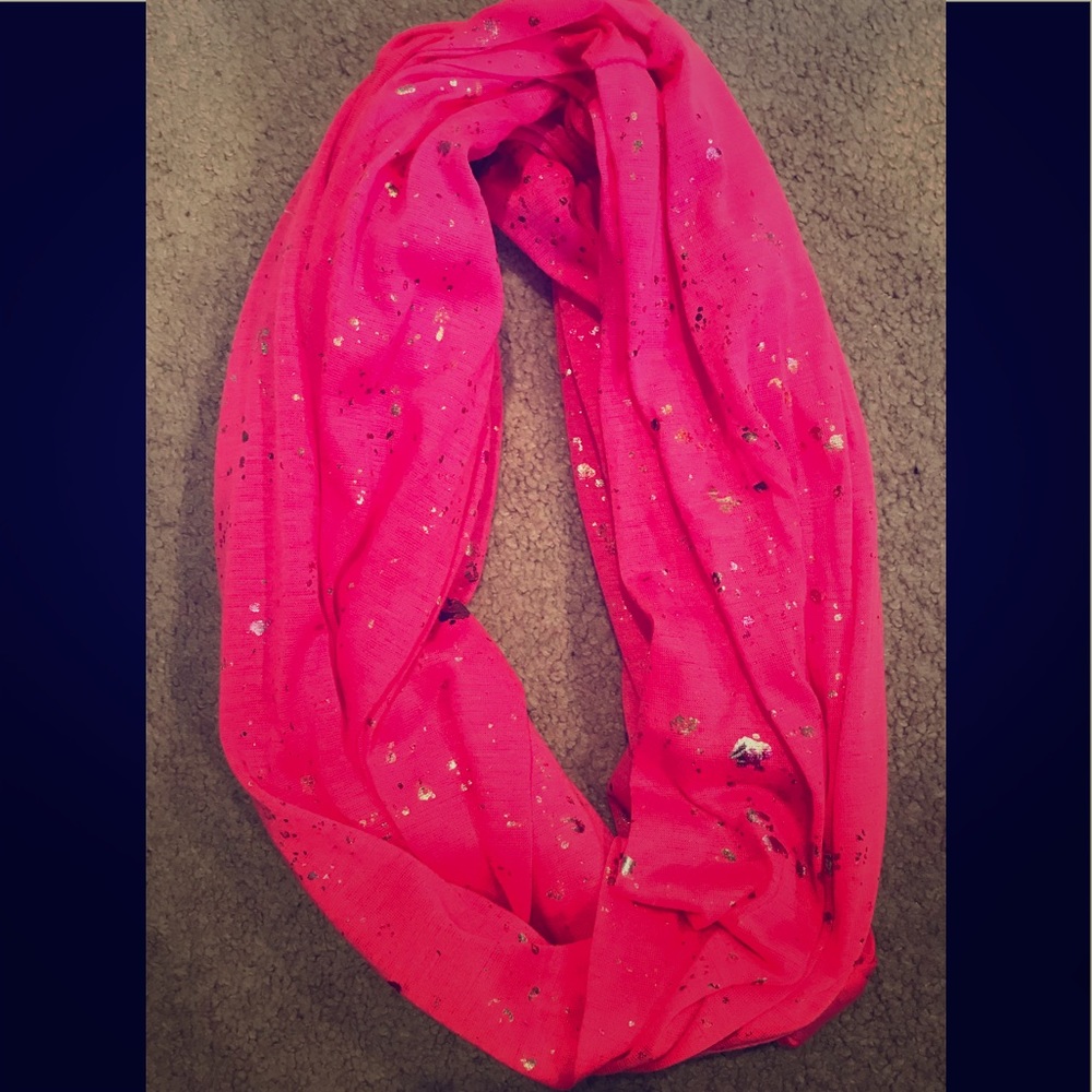 Hot pink scarf with gold flecks, super soft.